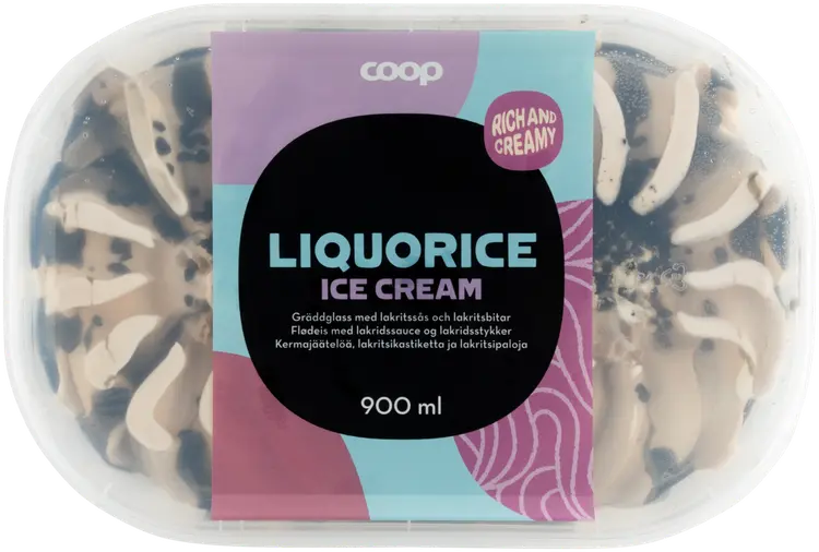 Coop lakritsikermajäätelö 900 ml/450 g