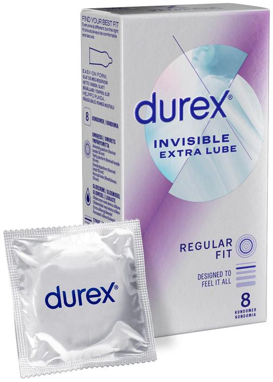 Durex Invisible Extra Lube Regular Fit Kondomi 8kpl