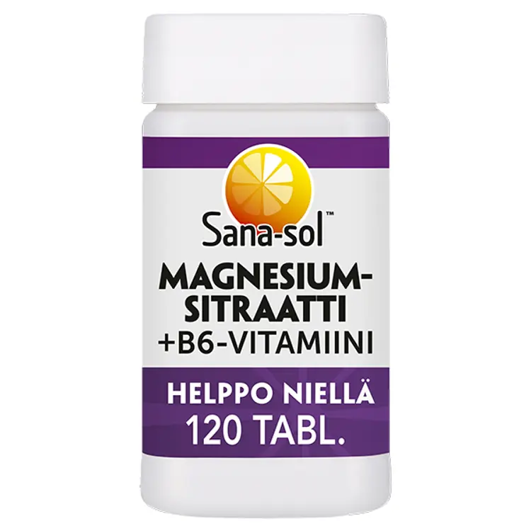 Sana-sol Magnesiumsitraatti + B6 vitamiinitabletti ravintolisä 120tabl