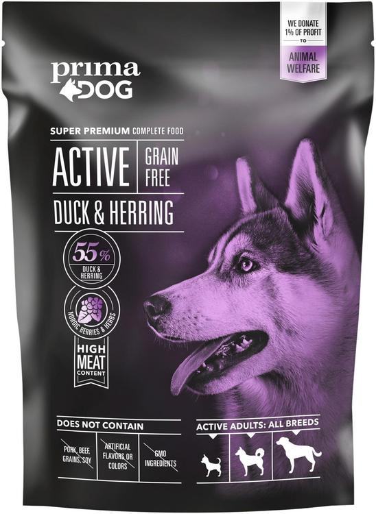 PrimaDog Active Ankka-Silli viljaton täysravinto koirille 1,5 kg