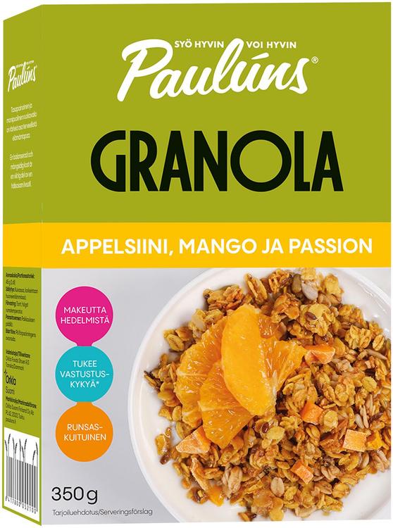 Paulúns appelsiini, mango ja passiohedelmä granola 350g