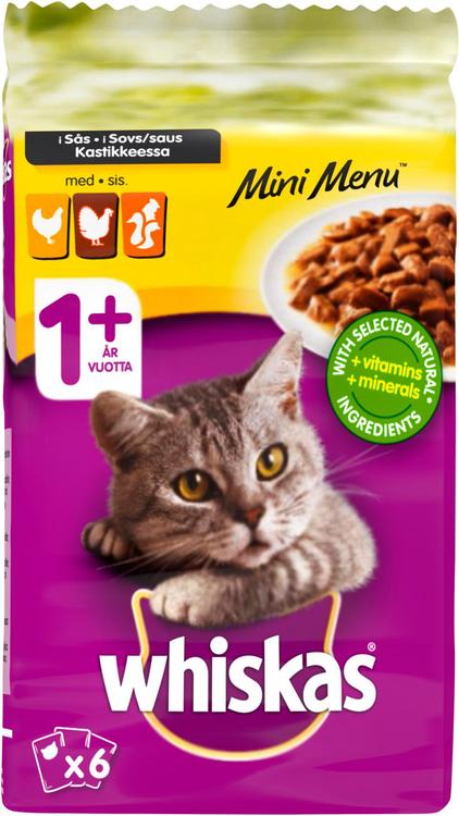 Whiskas 1+ Mini Menu Siipikarjalajitelma kastikkeessa (6 x 50 g)