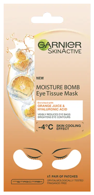 Garnier SkinActive Moisture Bomb Eye Tissue Mask Orange Juice silmänalusnaamio, silmäpusseista vähemmän näkyvät 6g