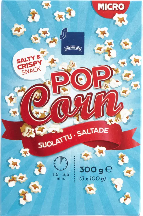 Rainbow suolattu mikropopcorn 3X100g