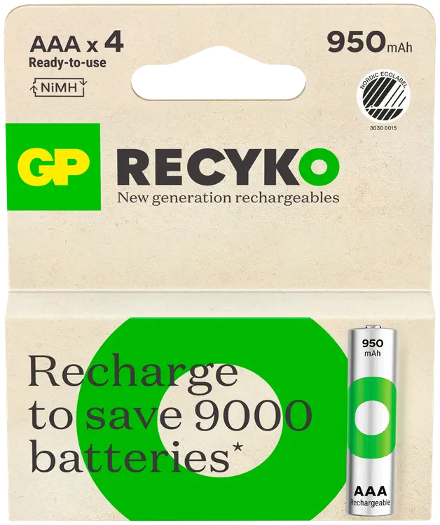 GP recyko ladattava aaa 950mah nimh akku 4kpl
