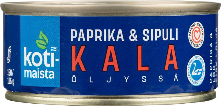 Kotimaista kala öljyssä paprika & sipuli 150 g/115 g