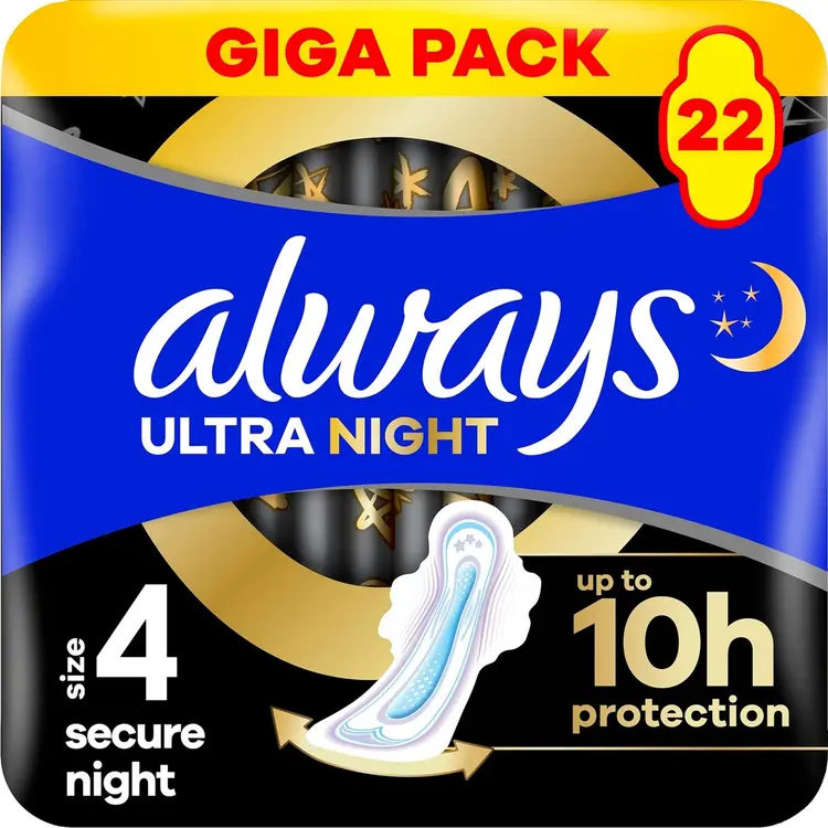 Always 22kpl Ultra Secure Night 4 siivekkeillä terveysside