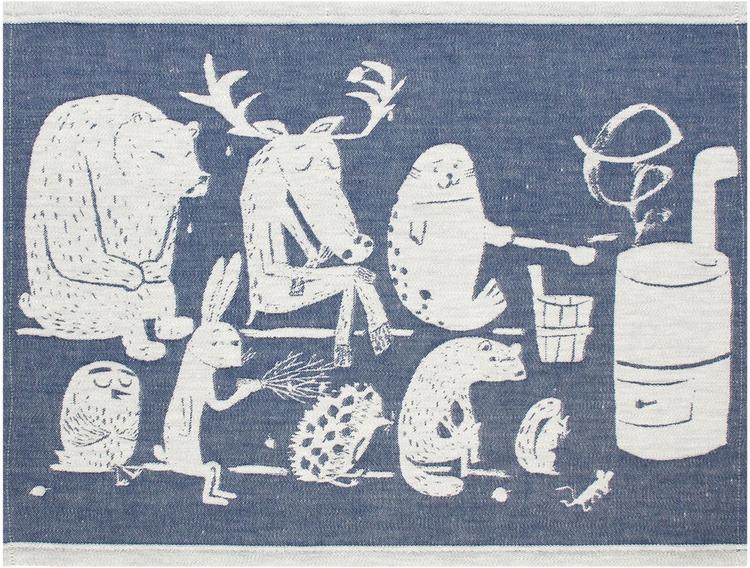 Lapuan Kankurit Eläinten Sauna laudeliina valko-sininen pellava-puuvilla 46x60cm