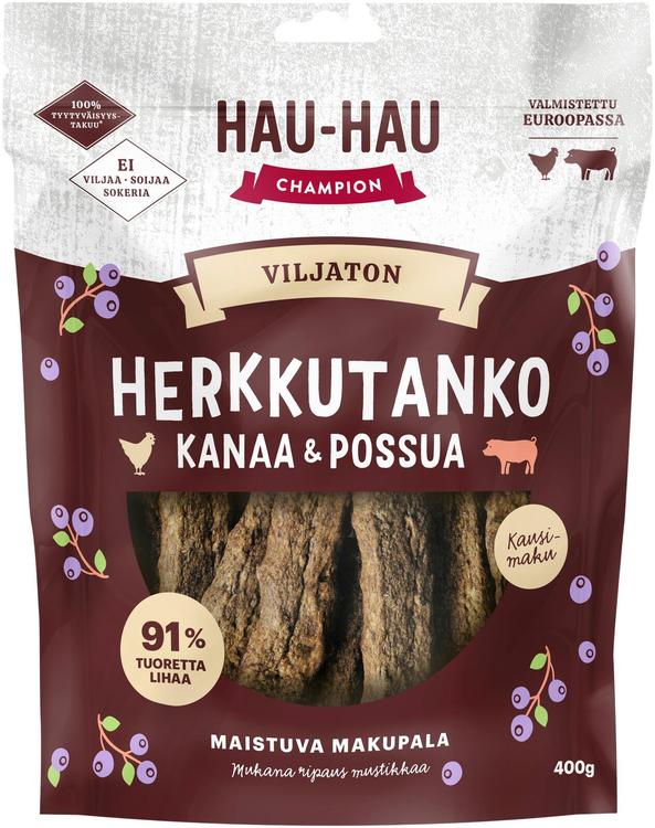 Hau-Hau Champion Viljaton Herkkutanko Kanaa & Possua, viljaton herkku kanan- ja sianlihasta 400 g
