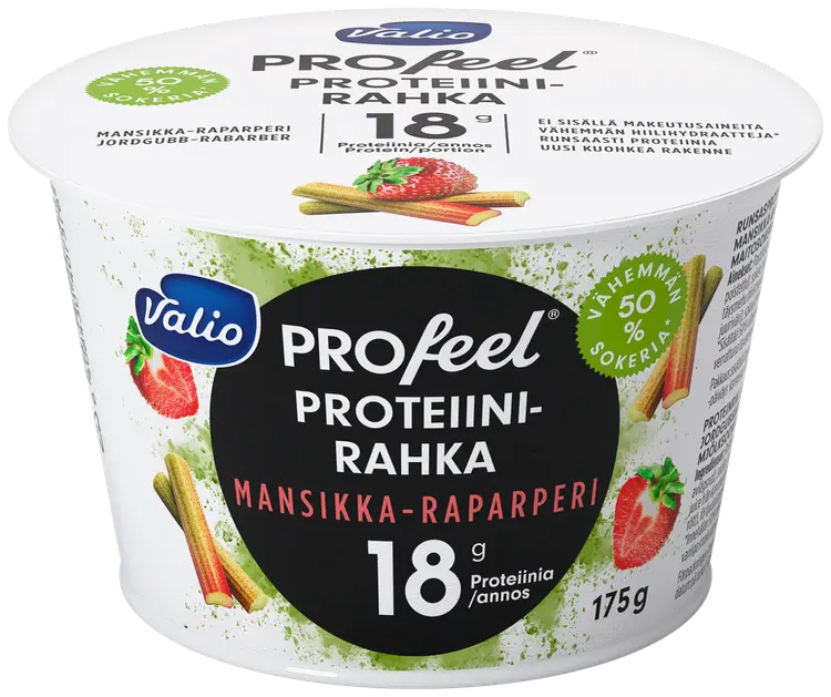 Valio PROfeel® proteiinirahka 175 g mansikka-raparperi vähemmän hiilihydraatteja laktoositon