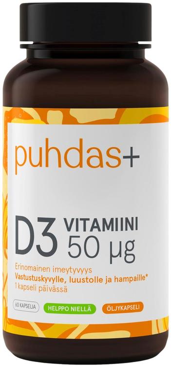 Puhdas+ D3-Vitamiini 50µg 60 kaps