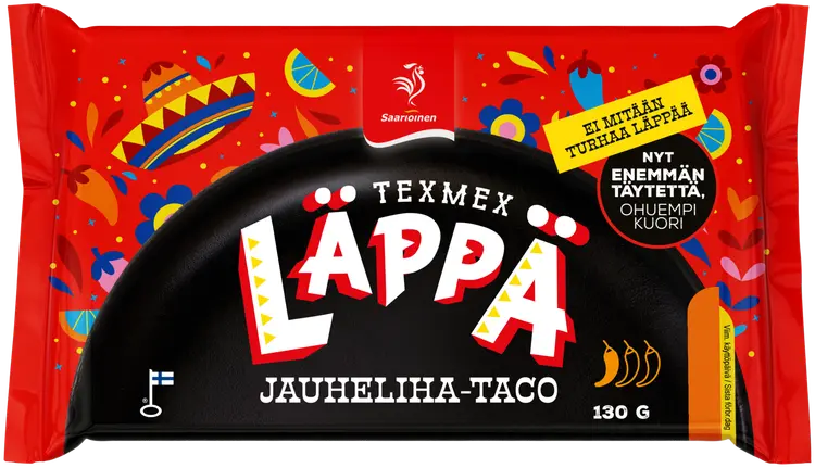Saarioinen Texmex Läppä jauheliha-taco, tacomaustettu jauhelihatäytteinen välipalapizza 130g