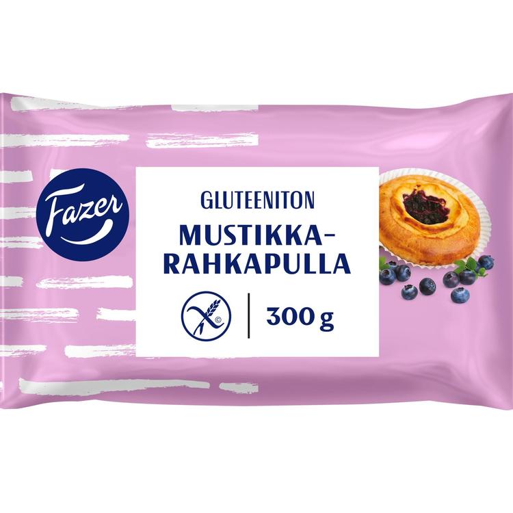 Fazer Gluteeniton Mustikka-rahkapulla 4kpl 300g, kypsäpakaste