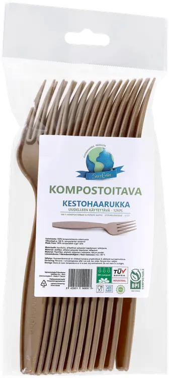 SaveGaia kompostoitava ja biohajoava kestohaarukka 12kpl