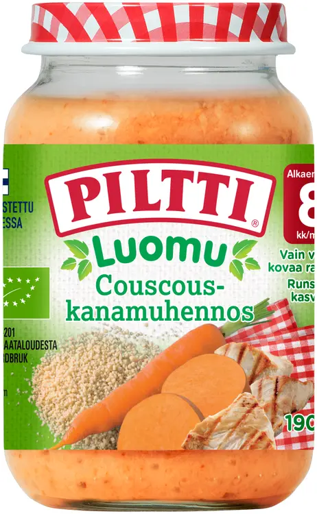 Piltti Luomu 190g Couscous-kanamuhennos lastenateria 8kk