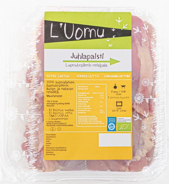 L'Uomu Nokka n. 550g Juhlapaisti Luomubroilerin reisipala luomukana