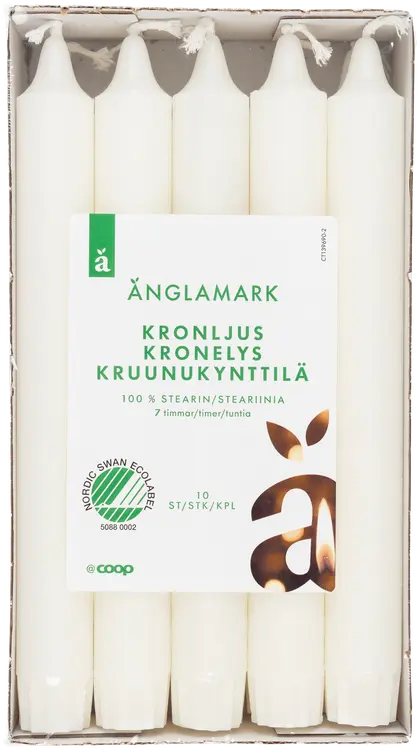 Änglamark kruunukynttilä 20 cm 10 kpl valkoinen