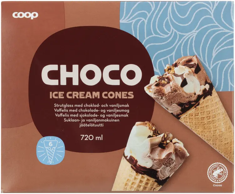 Coop jäätelötuutti suklaa 6 kpl 720 ml/415 g