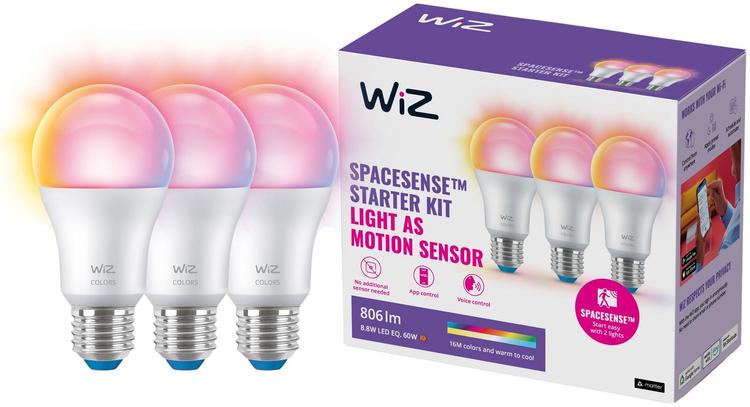 WiZ älylamppu E27 A60 8.5W RGB Wi-Fi, 3 kpl:n pakkaus