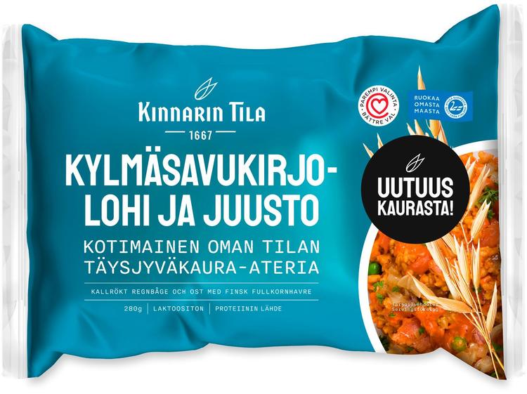 Kinnarin Tila 280g Kylmäsavukirjolohi ja mustaleimasulatejuusto täysjyväkaura-ateria