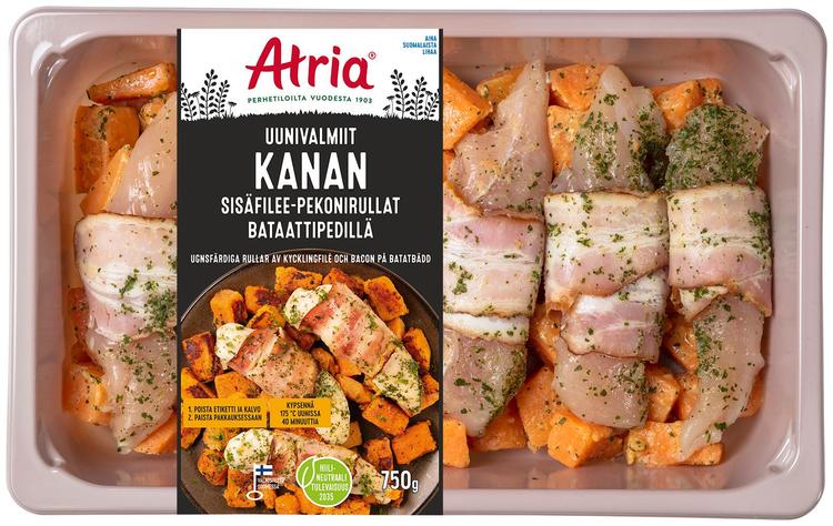 Atria Uunivalmiit Kanan Sisäfilee-Pekonirullat Bataattipedillä 750g