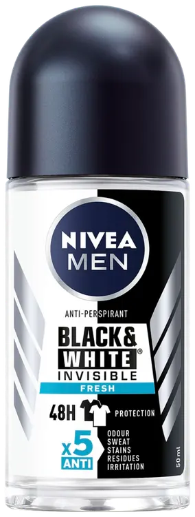 NIVEA MEN 50ml Black & White Invisible Fresh Deo Roll-on -antiperspirantti