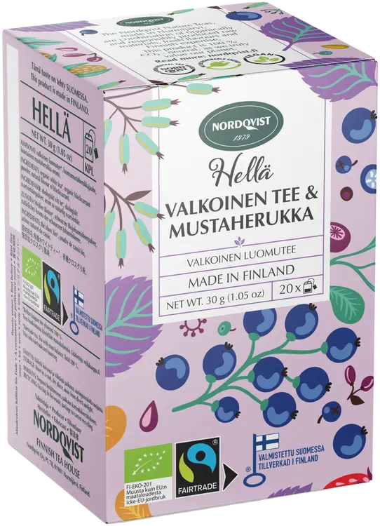 Nordqvist Hellä valkoinen tee & mustaherukka 20x1,5g luomu & Reilu kauppa
