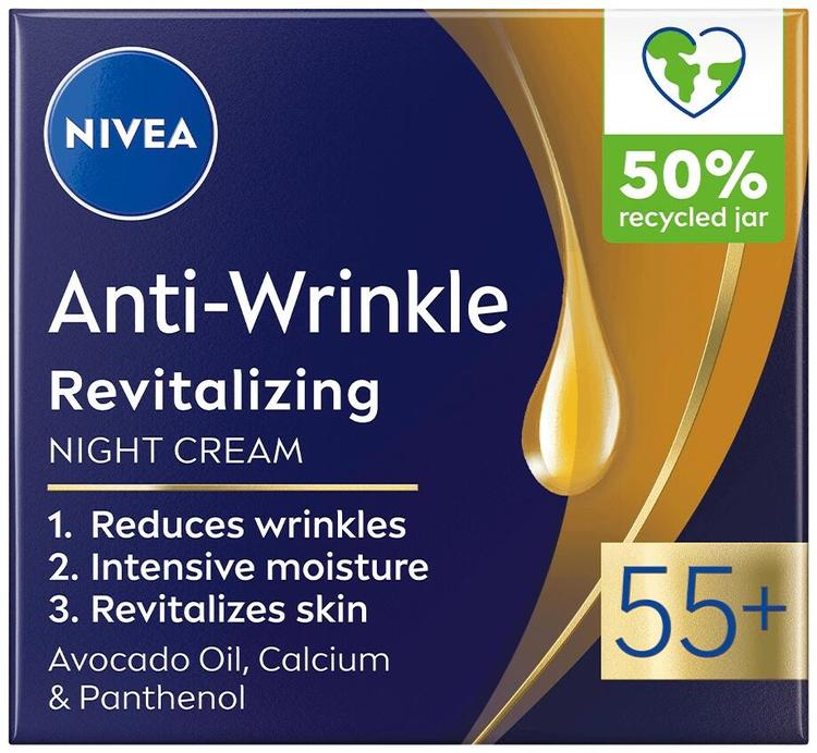 NIVEA 50ml Anti-Wrinkle Revitalizing Night Cream 55+ -yövoide