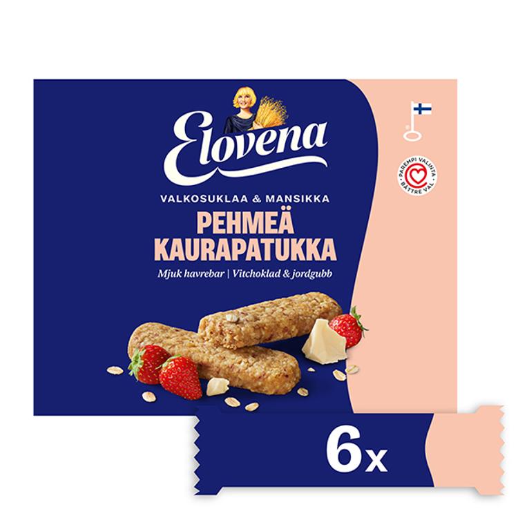 Elovena 6x30g valkosuklaa-mansikka pehmeä kaurapatukka