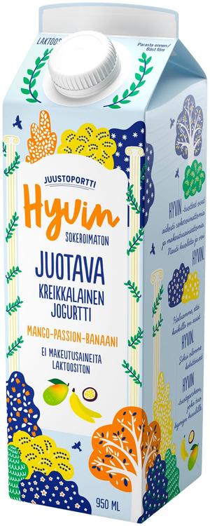 Juustoportti Hyvin kreikkalainen juotava jogurtti 950 ml mango-passion-banaani laktoositon