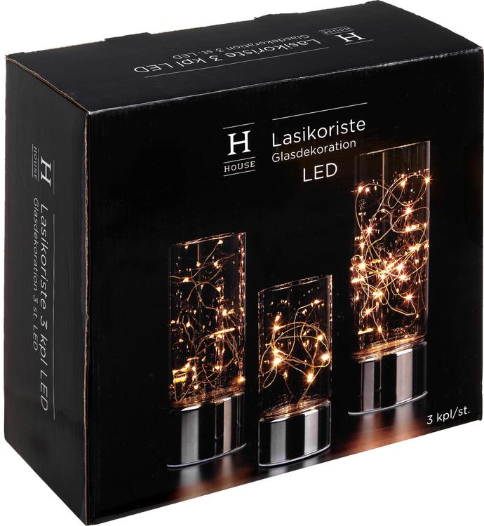 LED-klaasikaunistus 3tk 10/15/20LED, patareid ei sisaldu