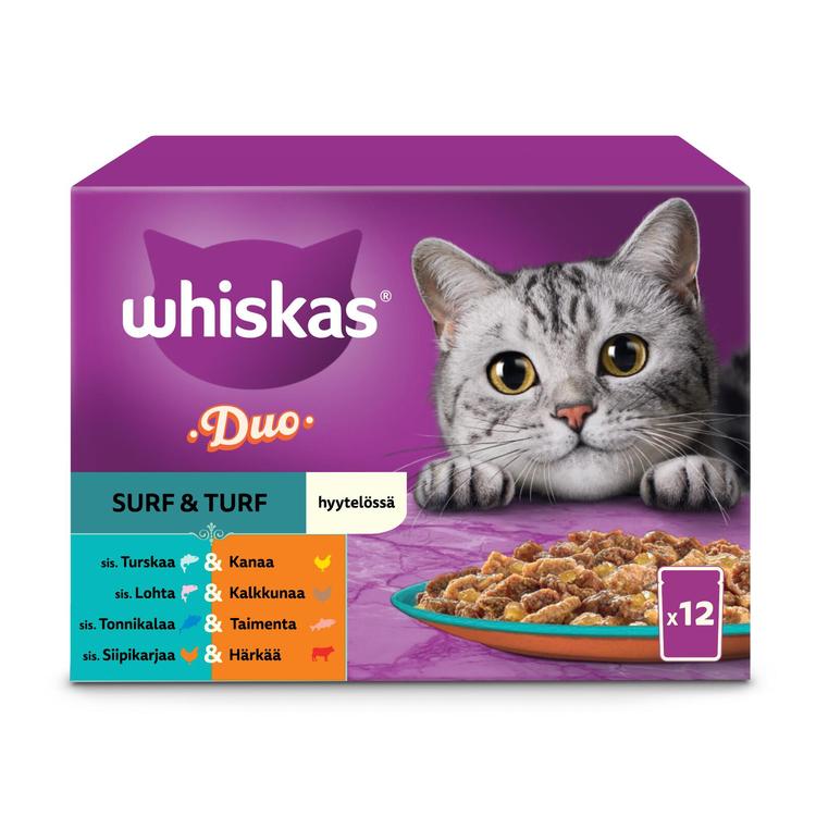 Whiskas 1+ Duo Surf & Turf hyytelössä (12 x 85 g)