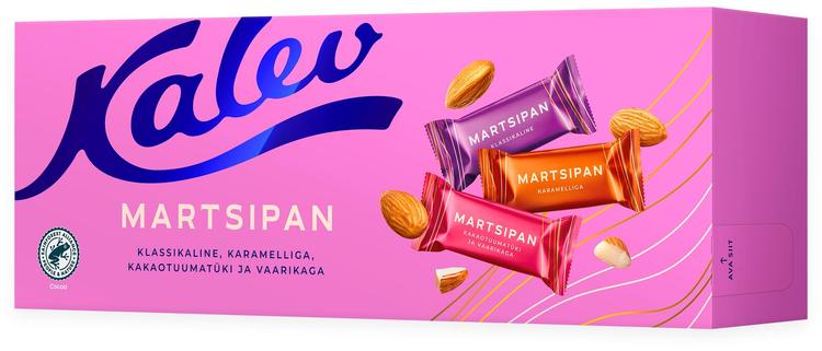 Klassikaline, karamelliga, kakaotuumatüki ja vaarikaga valik martsipanikomme 300g