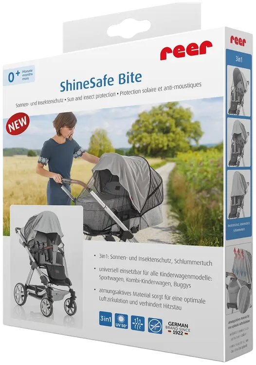 Reer ShineSafe Bite aurinko- ja hyönteissuoja lastenvaunuille harmaa