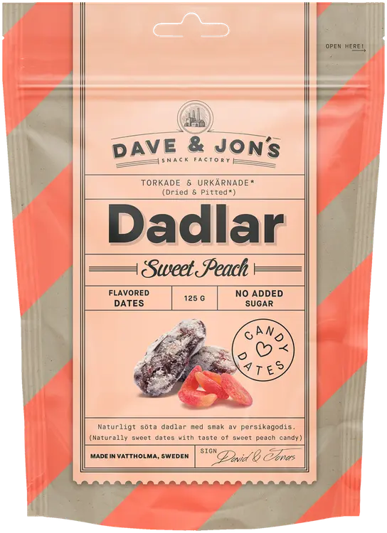 Dave&Jons persikka-karamellien makuisia kivettömiä taateleita, 125 g