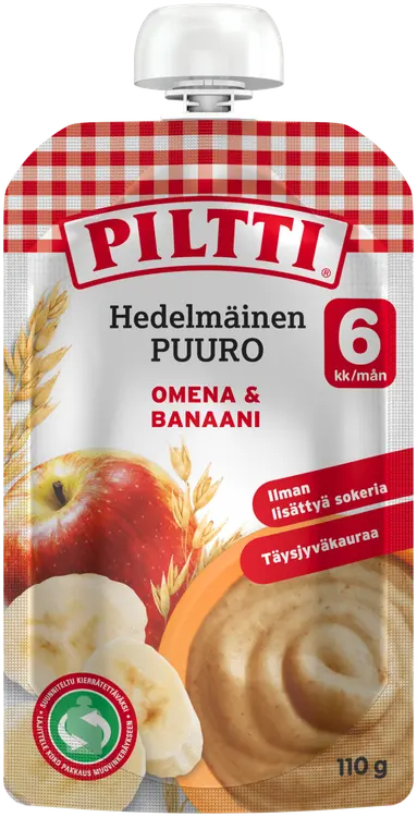 Piltti 110g Hedelmäinen Puuro Omena-banaani 6kk annospussi
