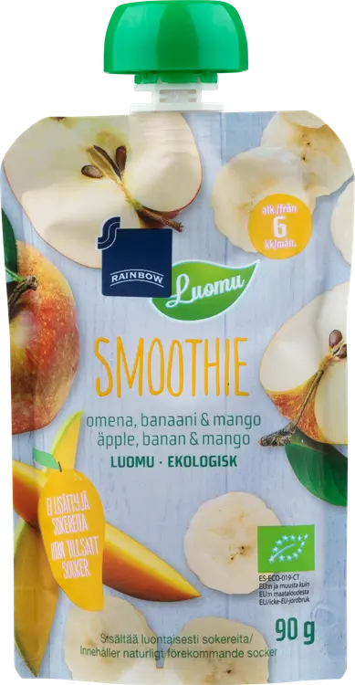 Rainbow smoothie omena, banaani & mango luomu 90 g 6 kk