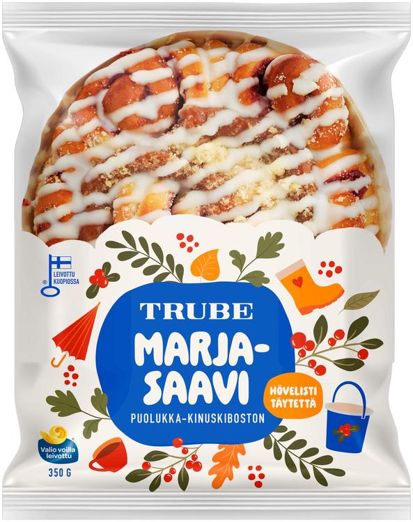 Trube Marjasaavi Puolukka-kinuskiboston 350g puolukka-kinuskitäytteinen bostonpulla