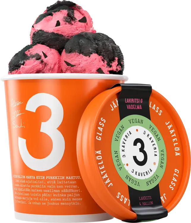 3 Kaveria Vegaaninen Lakritsi & Vadelma jäätelö 500ml/400g