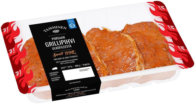 Tamminen porsaan grillipihvi ulkofileestä sweet BBQ 4kpl 480g