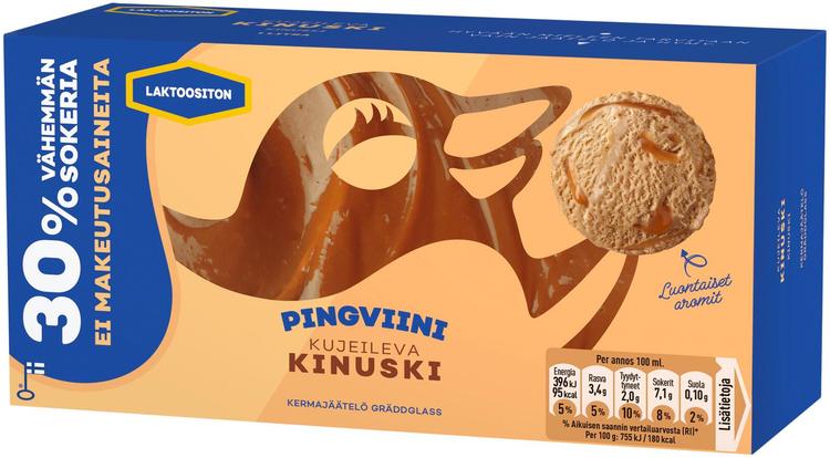 Pingviini Kinuski Laktoositon kermajäätelö kotipakkaus 525g/1L