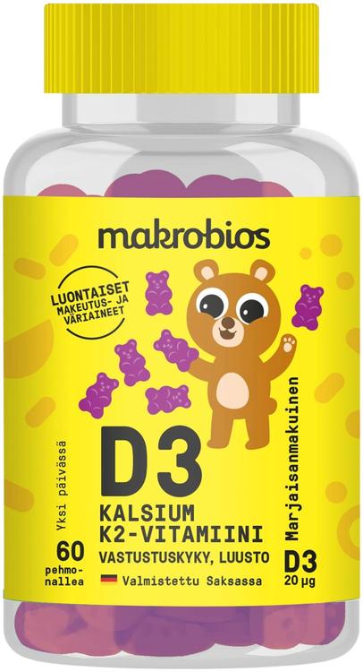 Makrobios Pehmonalle D3 + kalsium + K2-vitamiini 60kpl 120g