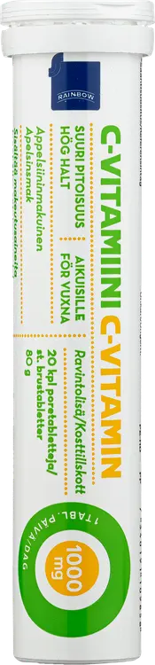 Rainbow C-vitamiiniporetabletti appelsiininmakuinen 1000mg ravintolisä 20kpl/80g