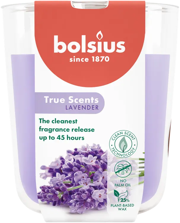Bolsius True Scents – tuoksukynttilä lasissa – Lavender – sinivioletti – suuri