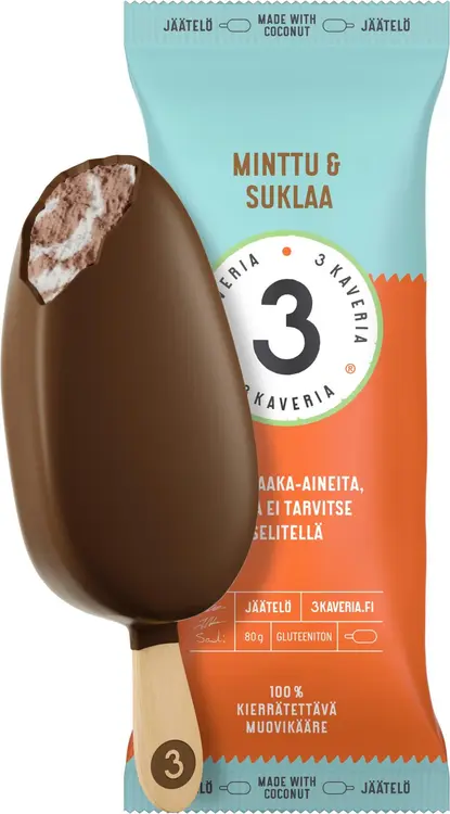 Kolmen Kaverin Jäätelö Vegaaninen Minttusuklaa jäätelöpuikko 110ml/80g