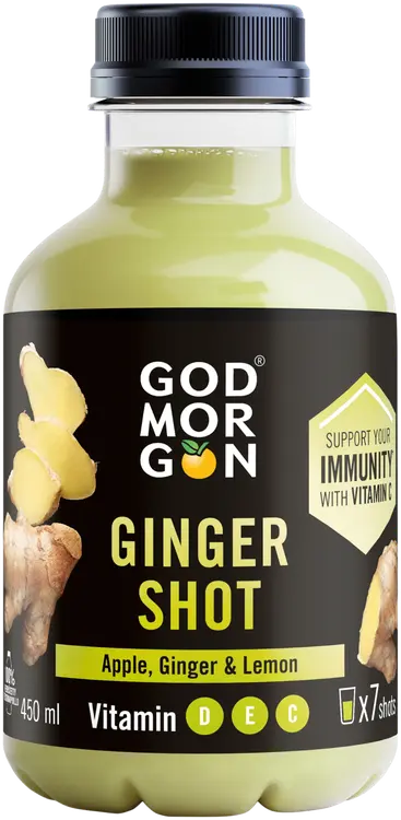 God Morgon Omena-inkivääri-sitruuna mehushot + vitamiinit D, E ja C 450 ml