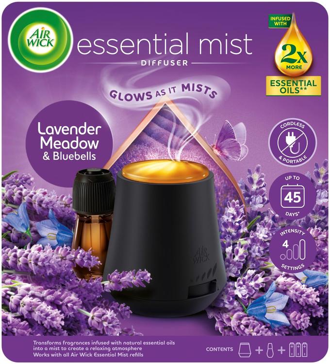 Airwick Essential Mist Ilmanraikastinkone & täyttö Lavender Meadow & Bluebells 20ml