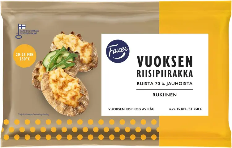 Fazer Vuoksen Riisipiirakka 15kpl 750g, raakapakaste