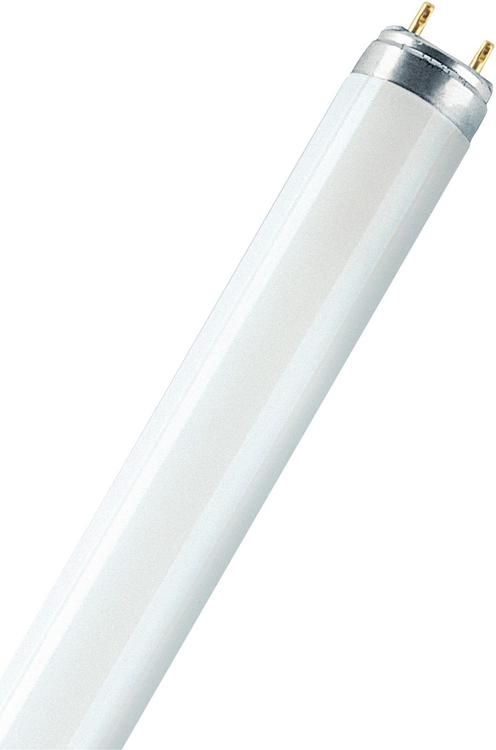 OSRAM LUMILUX T8 18W/2700K T8 loistelamppu G13-kannalla. Valovirta 1350 lm. Pituus 600 mm ja halkaisija 26 mm. Keskimääräinen käyttöikä 20000 tuntia.