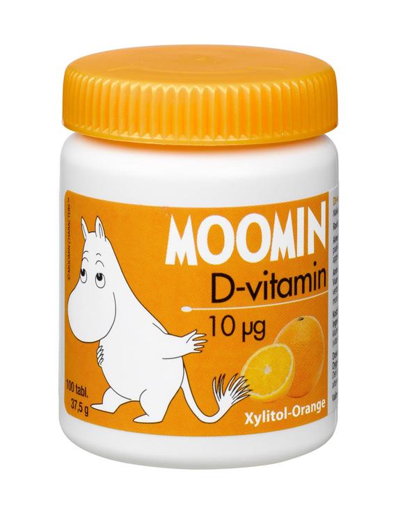 Moomin Xylitol-Orange D-vitamiini 10µg imeskelytabletti 100tabl 37,5g ravintolisä